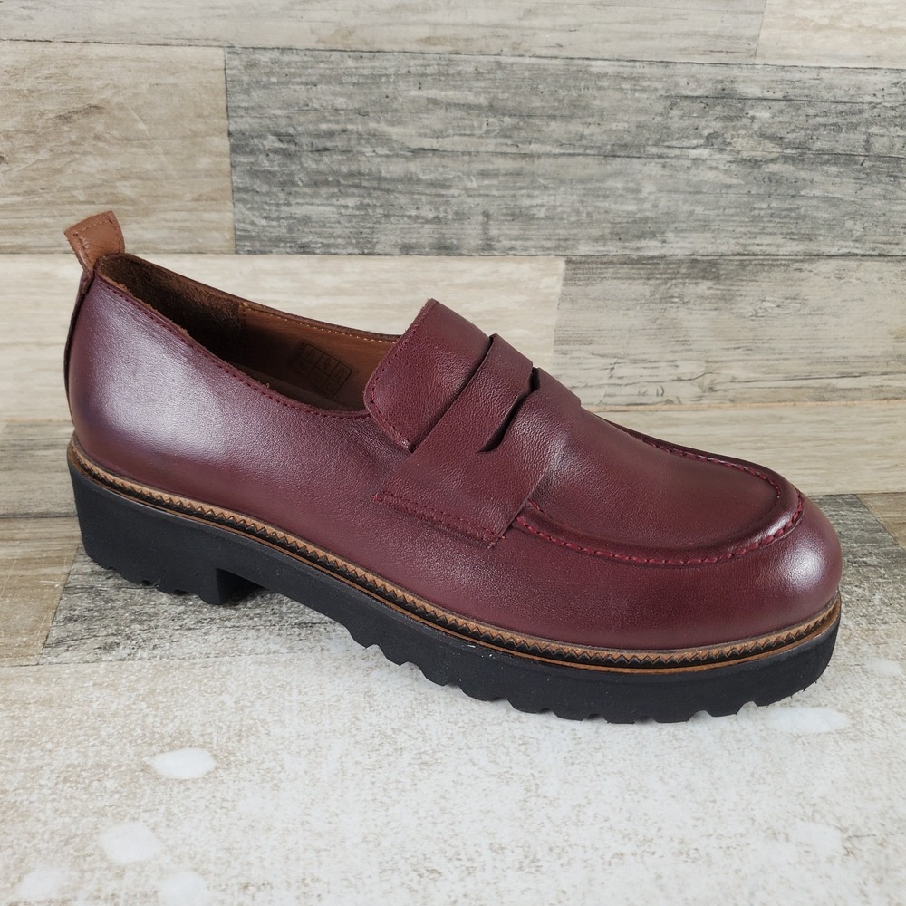 Bueno Annie Womens Penny Loafer Sz 10.5 Burgundy Leather Chunky Slip On Shoes